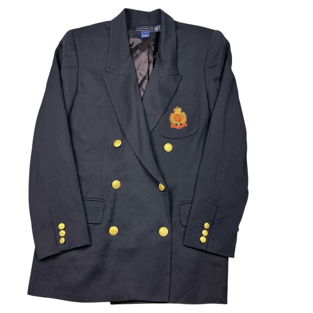 Vintage wool double breasted crown crest navy wool blazer Womens 6 USA made - Picture 7 of 7